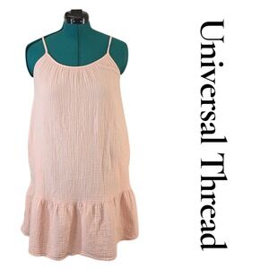 Universal Thread Pink Cotton Gauze Tiered Mini Dress with Pockets Womens Medium